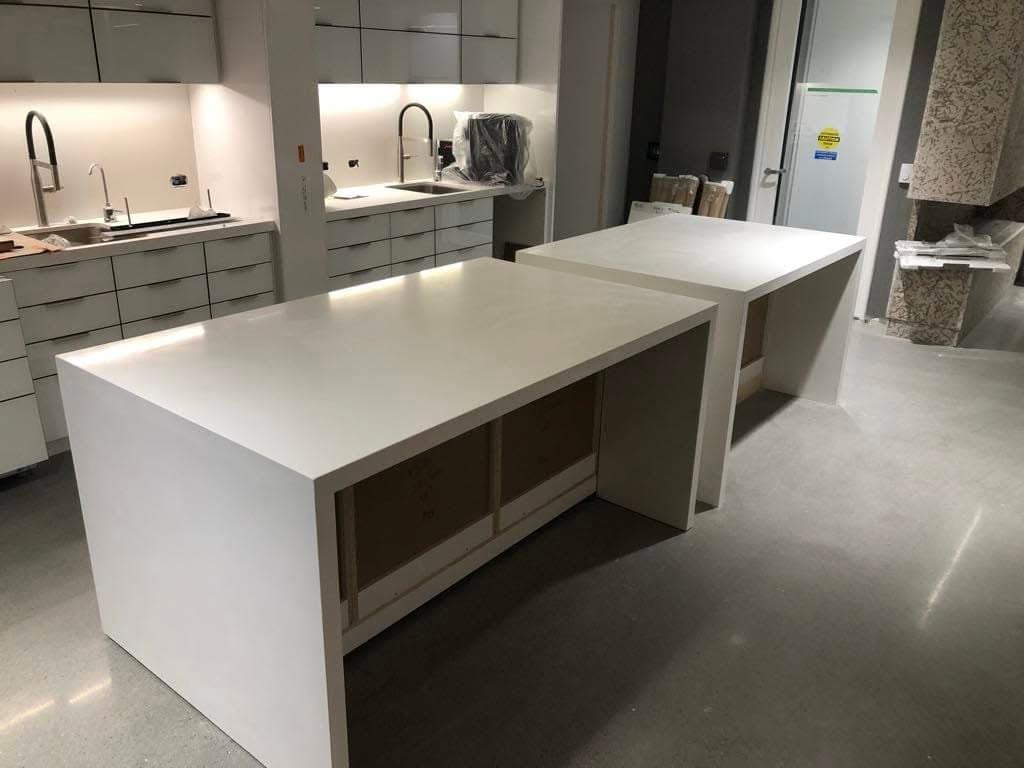 Verde Argento Granite countertop — Office reception desk at 201 Portage, Winnipeg