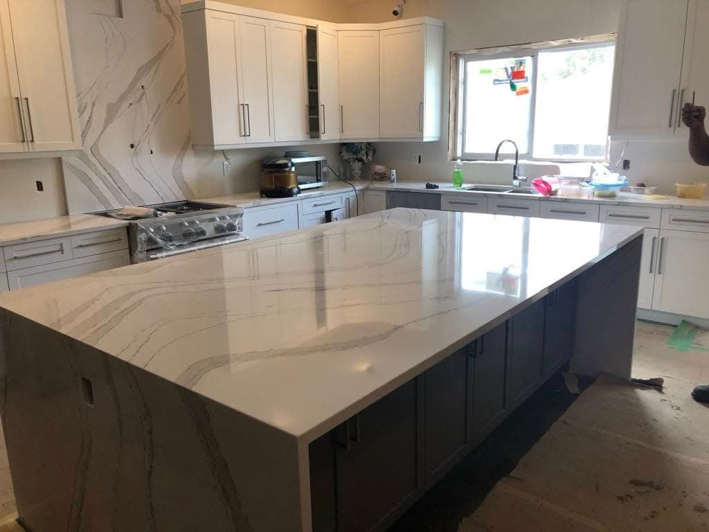 Cambria Brittanicca Quartz countertop — Show kitchen island in Whyte Ridge, Winnipeg