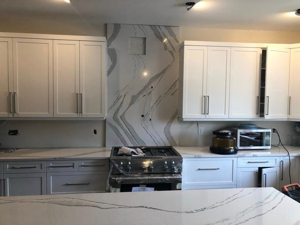 Cambria Brittanicca Quartz countertop — Show kitchen island in Whyte Ridge, Winnipeg