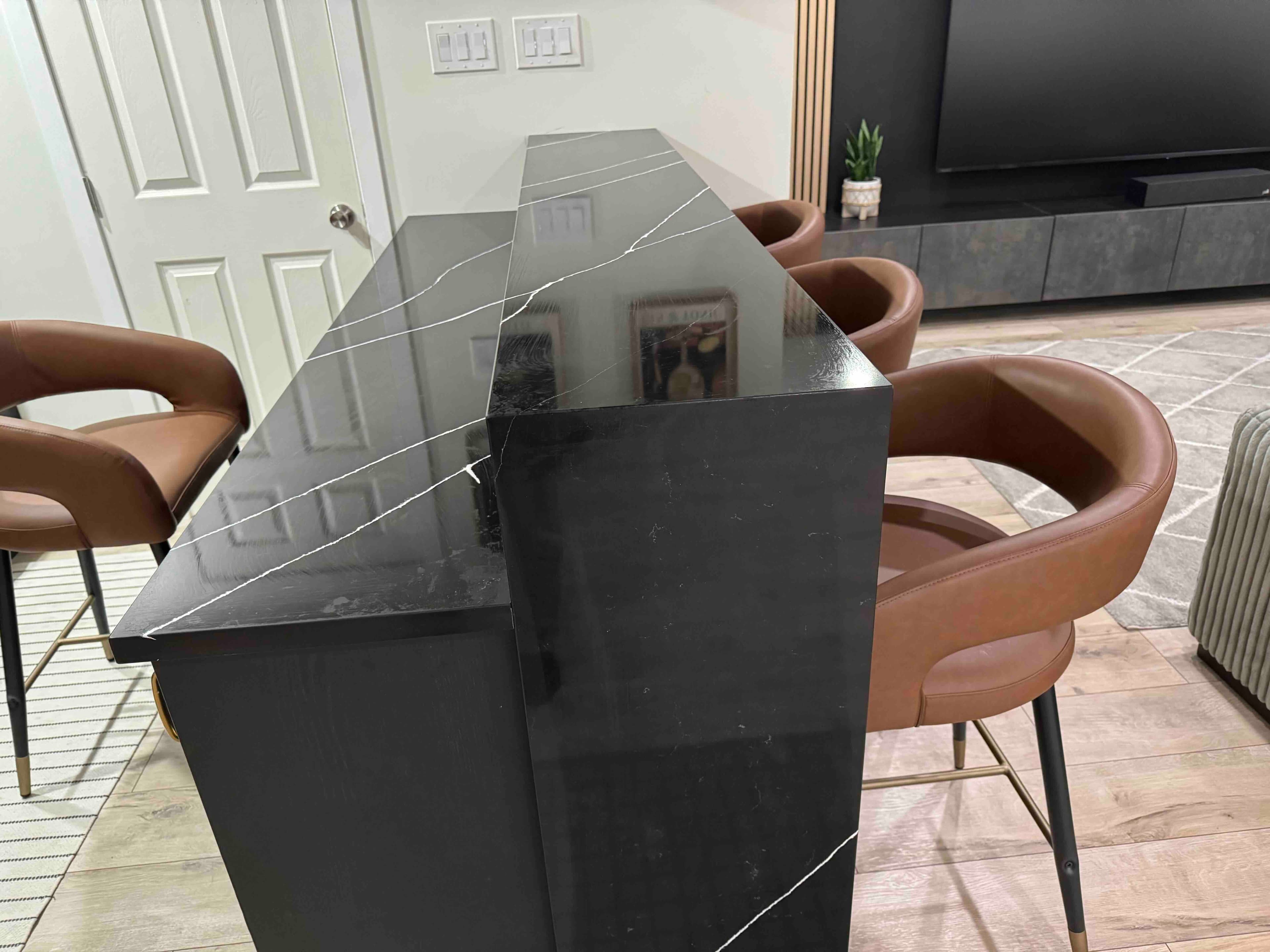Empira Black Quartz countertop — Lower-level wet bar in Linden Woods, Winnipeg