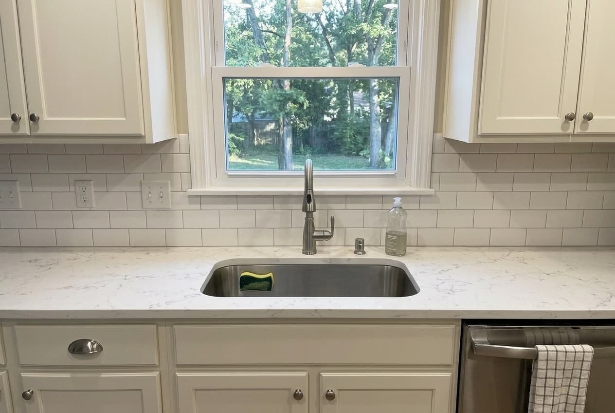 Calacatta Laza Quartz countertop — Designer kitchen reno in Crescentwood, Winnipeg