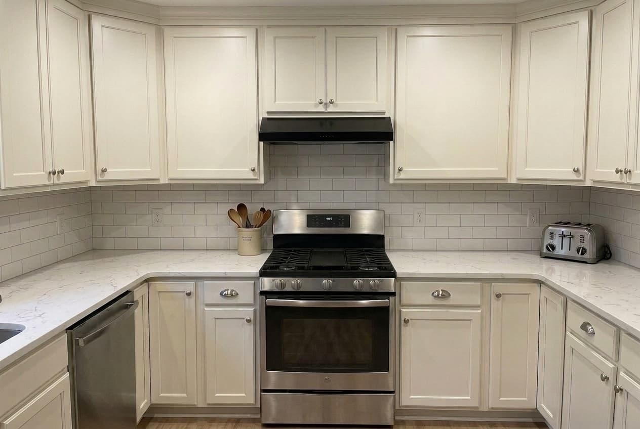 Calacatta Laza Quartz countertop — Designer kitchen reno in Crescentwood, Winnipeg