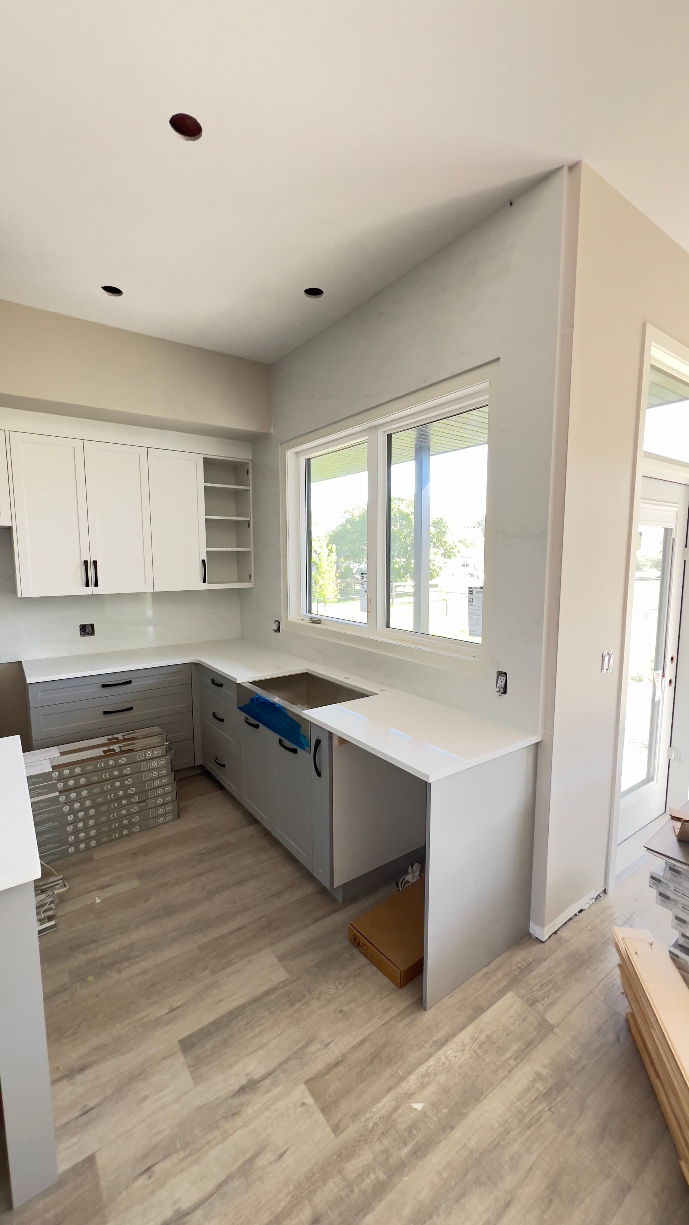 Taj Mahal Quartzite countertop — Open-concept reno in Sage Creek, Winnipeg